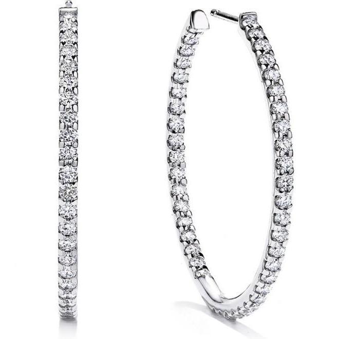 Boucles D'Oreilles Créoles Dames De 4,30 Carats De Véritable Diamants Ronds En Or Blanc 14K