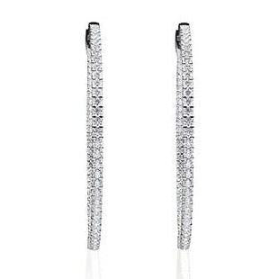 Boucles D'Oreilles Créoles Dames F Vvs1 4.30 Carats Réel Diamants Or Blanc 14K