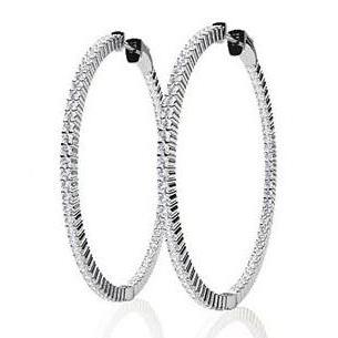 Boucles D'Oreilles Créoles Dames F Vvs1 4.30 Carats Réel Diamants Or Blanc 14K