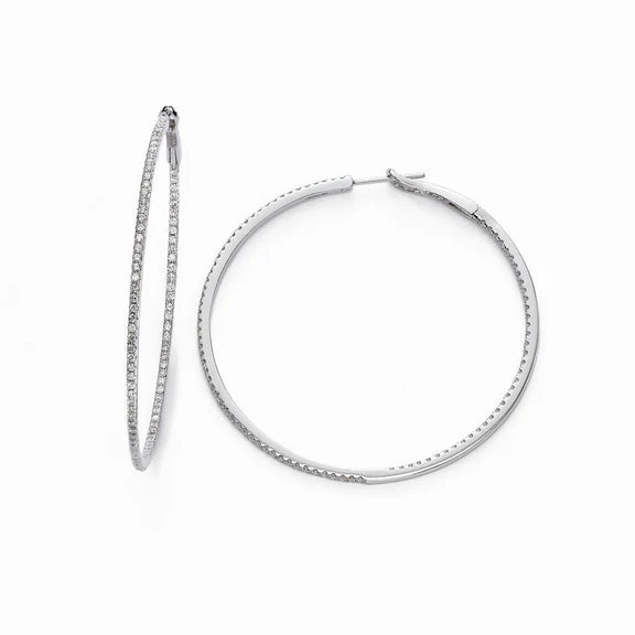 Boucles D'Oreilles Créoles En Or Blanc 14K De Taille Ronde Avec Petits Réel Diamants De  1,80 Carats Pour Femmes