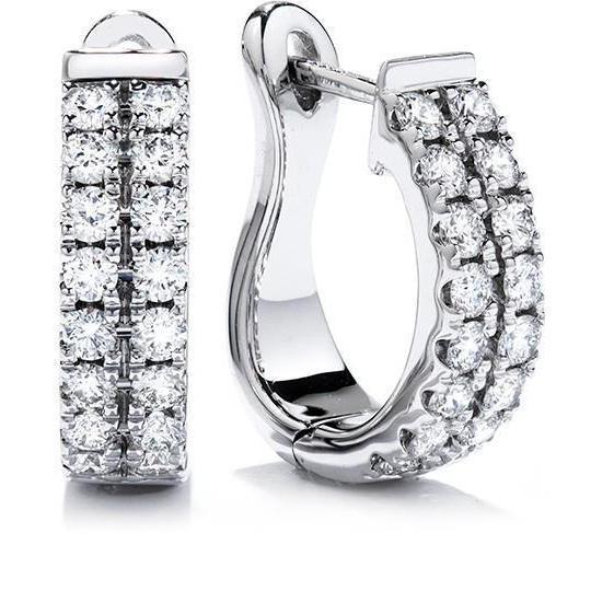 Boucles D'Oreilles Créoles En Or Blanc Superbes Réel Diamants Ronds Taille Brillant De 3.20 Ct