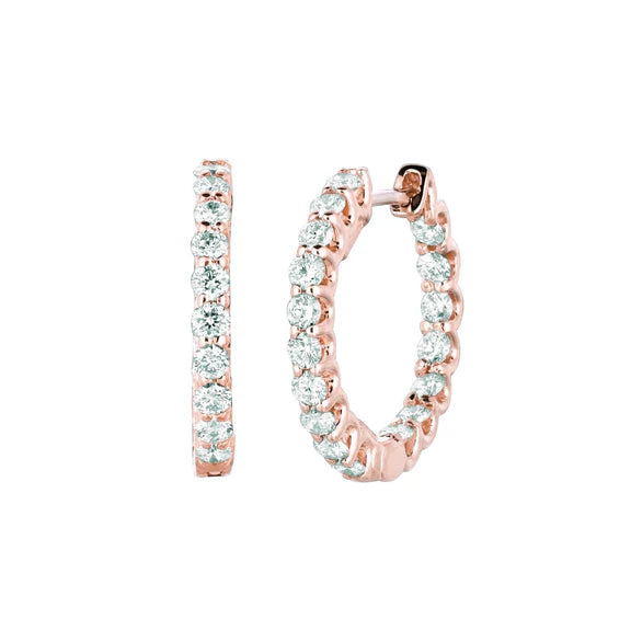 Boucles D'Oreilles Créoles En Réel Diamant 1,36 Carats En Or Rose 14K