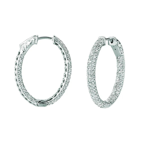 Boucles D'Oreilles Créoles En Réel Diamant 2,75 Carats En Or Blanc 14K