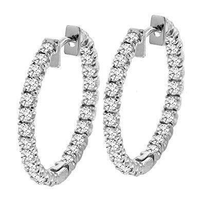 Boucles D'Oreilles Créoles Naturel Diamant Or Blanc 5 Carats