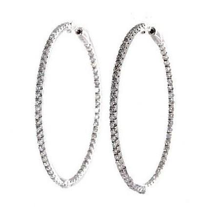 Boucles D'Oreilles Créoles Pour Dame De 3 Carats F Vs En Naturel Diamants Taille Ronde Or Blanc 14K