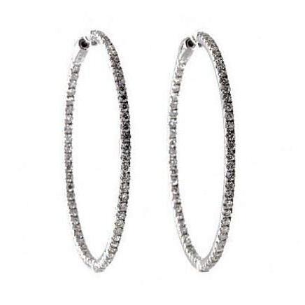 Boucles D'Oreilles Créoles Pour Dame De 3 Carats F Vs En Naturel Diamants Taille Ronde Or Blanc 14K