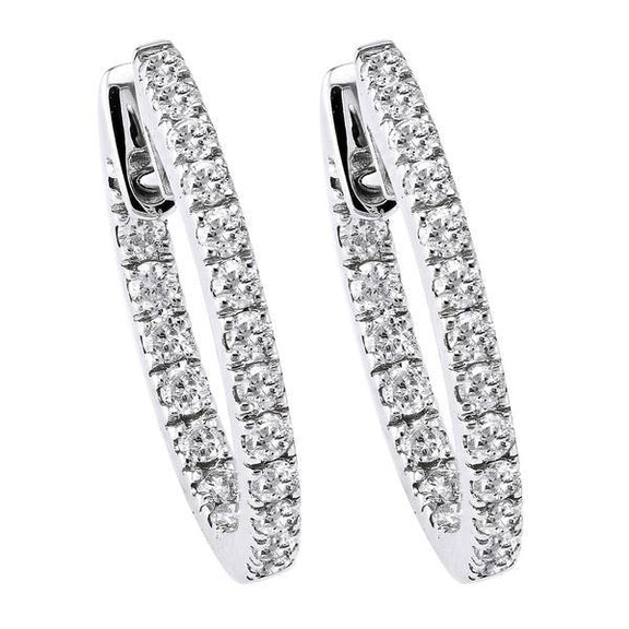 Boucles D'Oreilles Créoles Pour Dame En Or Blanc 14K En Réel Diamants De Taille Ronde De 4.80 Carats F Vvs1