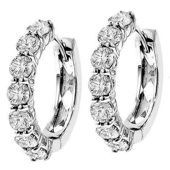 Boucles D'Oreilles Créoles Pour Femmes En Or Blanc 3.20 Ct Avec Réel Diamants Scintillants Et Diamants Etincelants