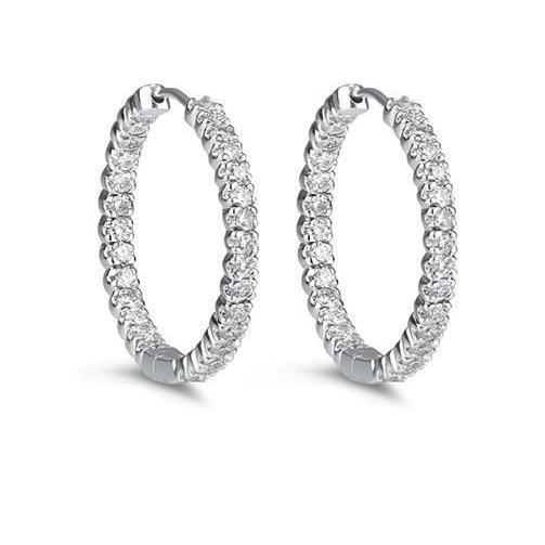 Boucles D'Oreilles Créoles Réel Diamants 5.60 Carats Etincelants En Or Blanc 14K