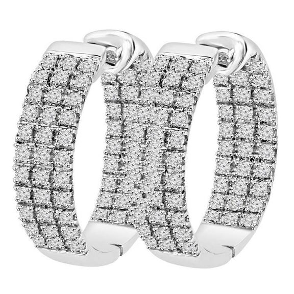 Boucles D'Oreilles Créoles Rondes Et Réel Diamants Taille Brillant 6.60 Carats En Or Blanc 14K