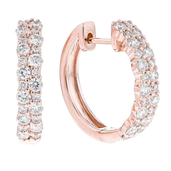 Boucles D'Oreilles Dame Créoles En Or Rose 14K De 4,70 Carats En Réel Diamants Sertis Nouveau
