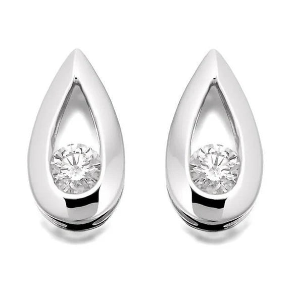 Boucles D'Oreilles En Forme De Larme Avec Réel Diamants Ronds Etincelants De 2 Ct En Or Blanc