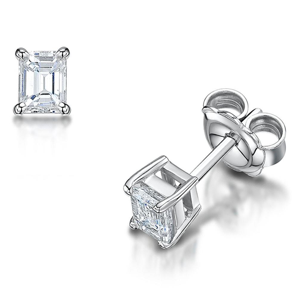 Boucles D'Oreilles En Naturel Diamant Taille Émeraude De 1.70 Ct En Or Blanc 14K