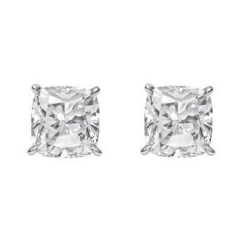 Boucles D'Oreilles En Naturel Diamants Taille Coussin Sertie De Quatre Griffes En Or Blanc 4 Ct