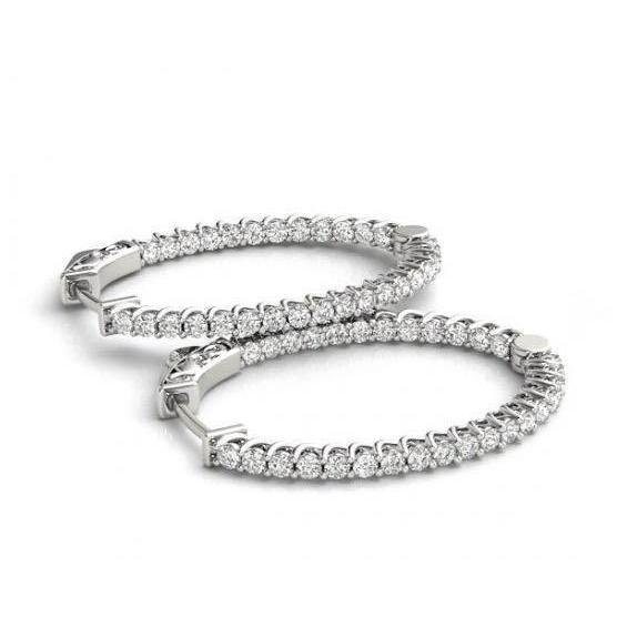 Boucles D'Oreilles En Or Blanc 14K Avec Réel Diamants Brillants Ronds De 1,05 Carat Nouveau