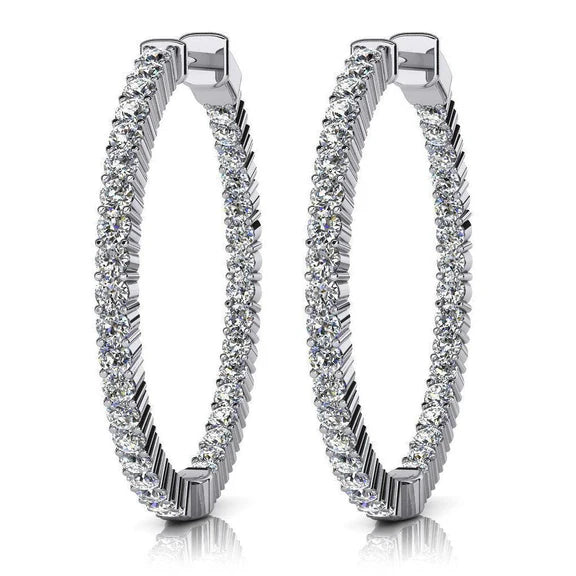 Boucles D'Oreilles En Or Blanc 14K Avec Réel Diamants De 5 Ct.