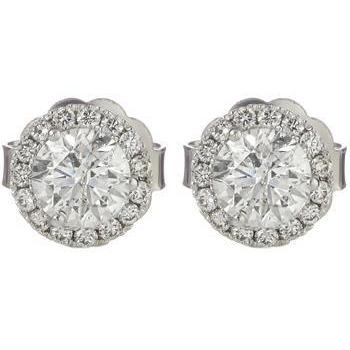 Boucles D'Oreilles En Or Blanc 14k Avec Halo De Réel Diamants Coupe Ronde De 2.1 Ct