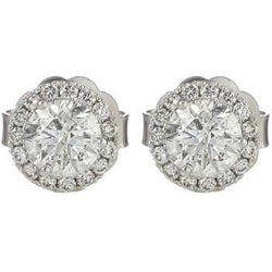 Boucles D'Oreilles En Or Blanc 14k Avec Halo De Réel Diamants Coupe Ronde De 2.1 Ct