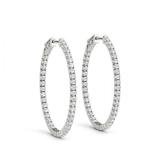 Boucles D'Oreilles En Or Blanc Avec Réel Diamants Ronds De 1,60 Carat Pour Femmes Nouveau