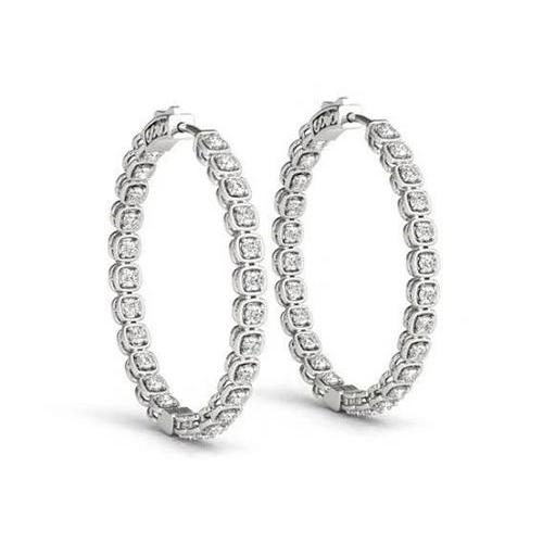 Boucles D'Oreilles En Or Massif 14K Avec Réel Diamants Ronds De 1,50 Carat