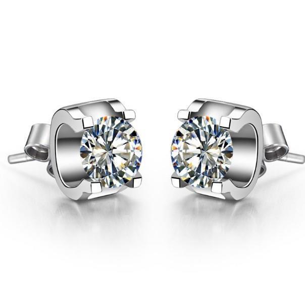 Boucles D'Oreilles En Réel Diamants Brillants Ronds En Or Blanc Lady Jewelry 1.90 Ct.