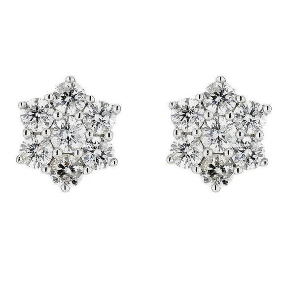 Boucles D'Oreilles Femme Halo Réel Diamant Taille Ronde Or Blanc 4.30 Carats 14K