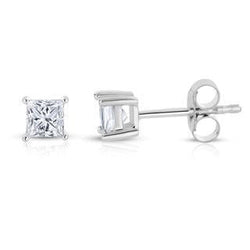 Boucles D'Oreilles Femme Naturel Diamants Taille Princesse 2 Carats Or Blanc 14K