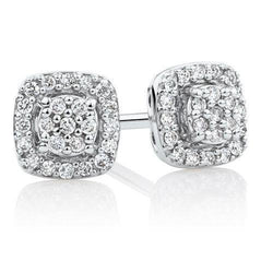 Boucles D'Oreilles Femme Rondes Brilliant Cut 3.20 Carats Pavé De Naturel Diamants Halo