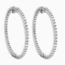 Boucles D'Oreilles Femmes Créoles De 4,60 Carats Naturel Diamants De Taille Ronde En Or Blanc 14K