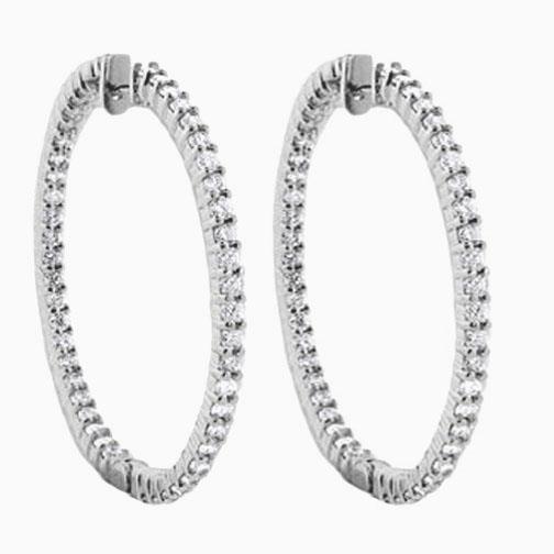 Boucles D'Oreilles Femmes Créoles De 4,60 Carats Naturel Diamants De Taille Ronde En Or Blanc 14K