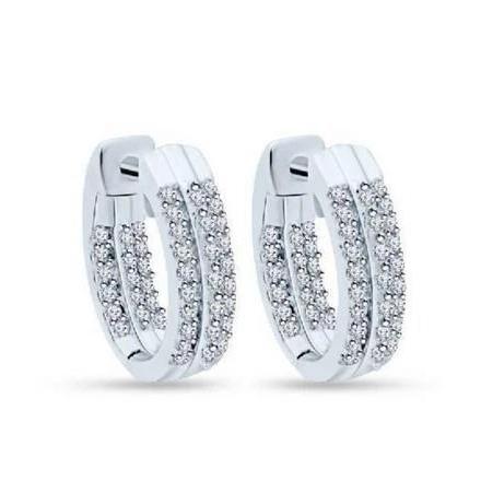 Boucles D'Oreilles Femmes Créoles En Or Blanc Avec 4,50 Carats De Réel Diamants Étincelants De Taille Ronde