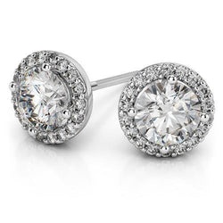 Boucles D'Oreilles Halo Naturel Diamants Taille Brillant 4 Carats Femme Clous Or Blanc