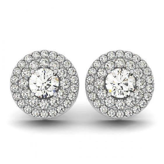 Boucles D'Oreilles Halo Paire Réel Diamants Ronds 1.68 Carats Or Blanc 14K