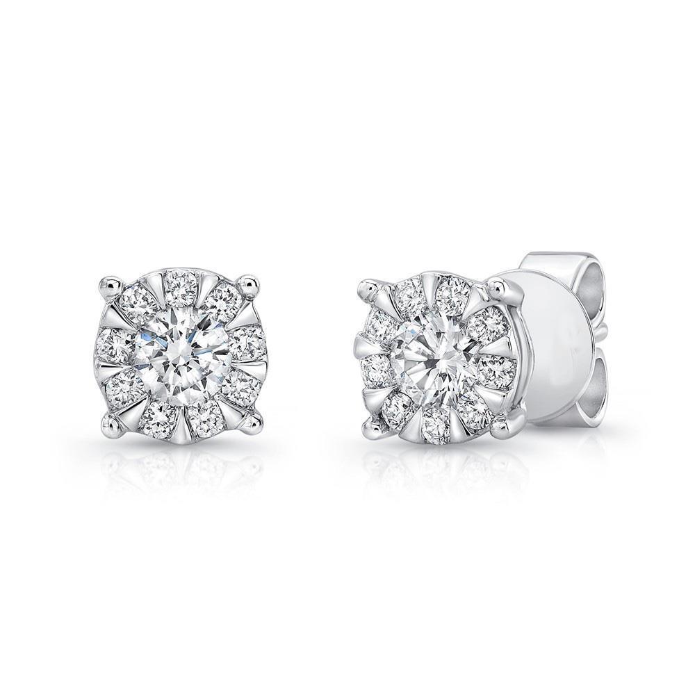 Boucles D'Oreilles Halo Pour Dames Avec Naturel Diamants De 3.25 Cts En Or Blanc 14K