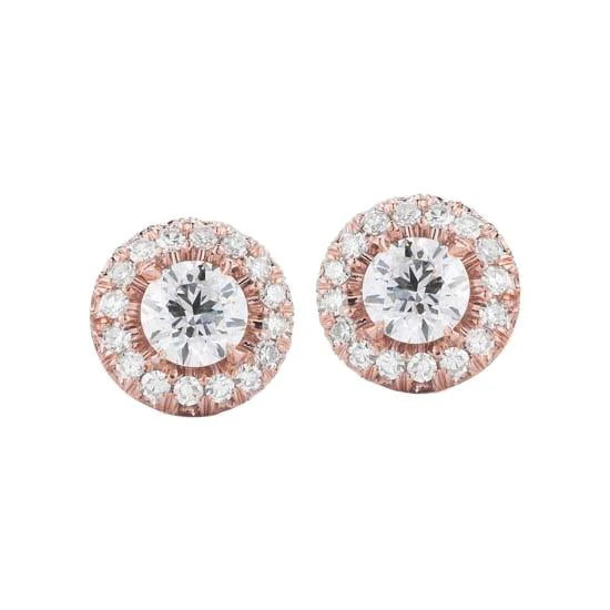 Boucles D'Oreilles Halo Réel Diamants Taille Ronde 1.90 Carats Or Rose 14K