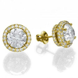 Boucles D'Oreilles Halo Véritable Diamants Taille Ronde 4.50 Carats Or Jaune 14K Neuf