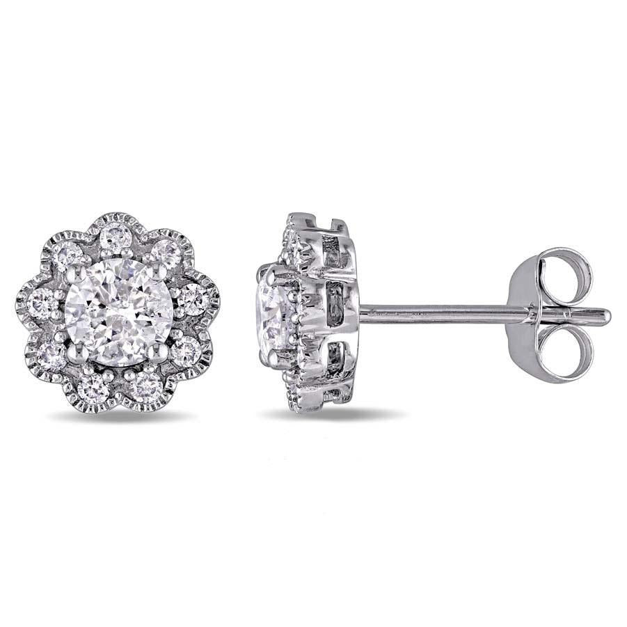 Boucles D'Oreilles Lady Halo Avec Réel Diamants Ronds De 2.68 Carats. Or Blanc 14K