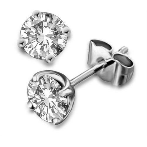 Boucles D'Oreilles Naturel Diamant Rond Serti 4 Griffes Or Blanc 2.40 Ct.