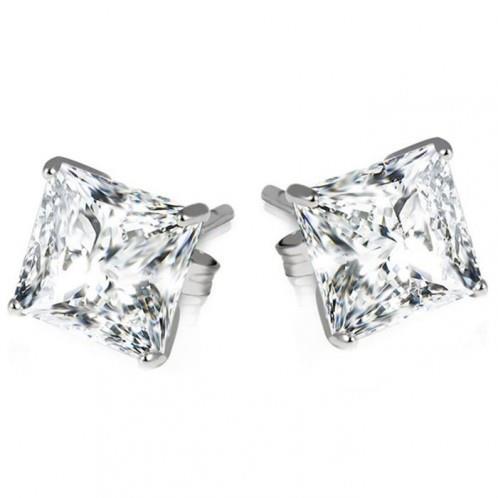 Boucles D'Oreilles Naturel Diamant Taille Princesse 2.60 Ct Bijoux En Or Blanc Massif