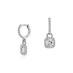 Boucles D'Oreilles Pendantes Coussin 4 Carats Et Véritable Diamant Taille Ronde Or Blanc 14K