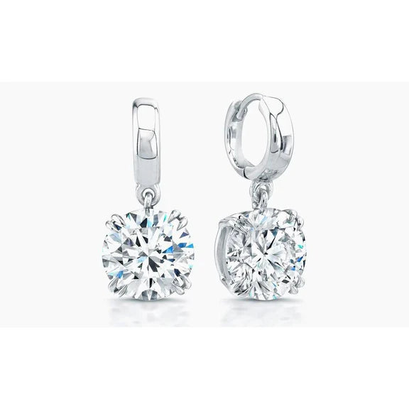 Boucles D'Oreilles Pendantes Dame En Réel Diamants Taille Brillante 5,50 Carats Or Blanc