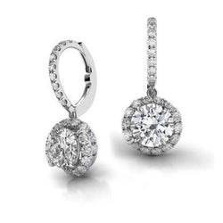 Boucles D'Oreilles Pendantes Dames Serties De Naturel Diamants 5.30 Carats Or Blanc 14K