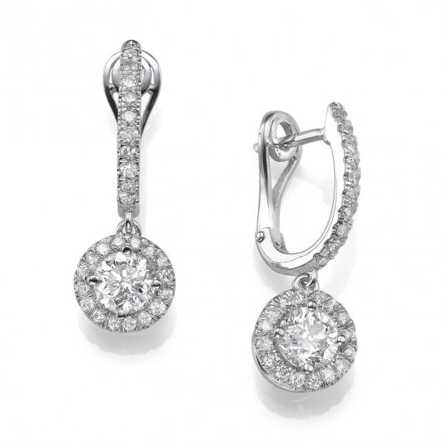 Boucles D'Oreilles Pendantes Femme 3.60 Carats Naturel Diamants Coupe Ronde Or Blanc 14K