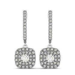 Boucles D'Oreilles Pendantes Halo De Réel Diamants Ronds Etincelants De 2.50 Carats En Or Blanc 14K
