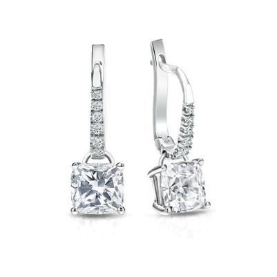 Boucles D'Oreilles Pendantes Or Blanc 14K 3.50 Carats Réel Diamants Neuf