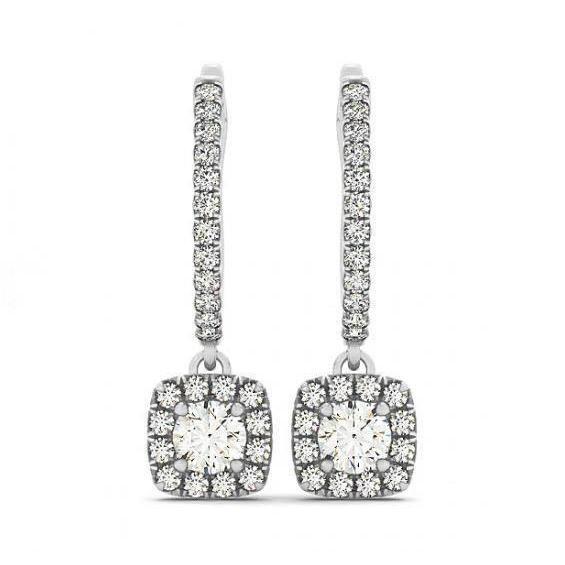 Boucles D'Oreilles Pendantes  Réel Diamants Ronds De 3.00 Carats. Blanc 14K