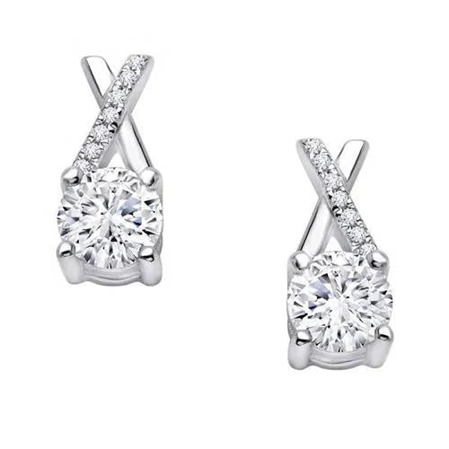 Boucles D'Oreilles Pendantes Rondes G-Vs2 Réel Diamond Lady 2.40 Carats En Or Blanc 14K