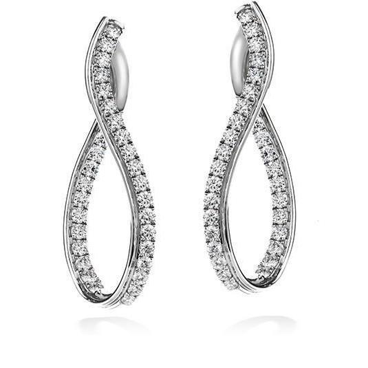 Boucles D'Oreilles Pour Dames Avec 3,20 Carats De Réel Diamants Ronds En Or Blanc 14K