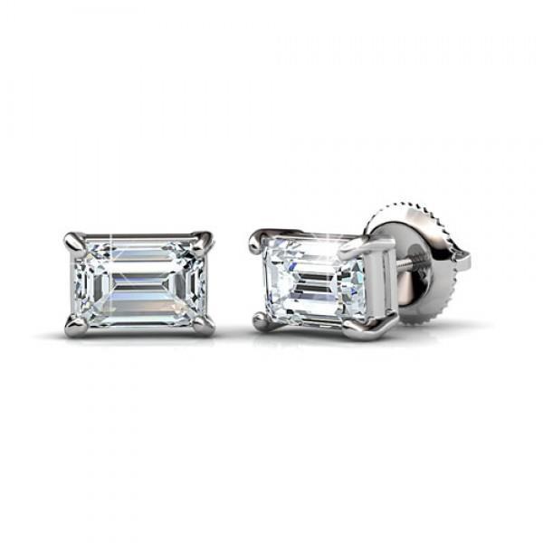 Boucles D'Oreilles Pour Femmes Avec Réel Diamants Taille Émeraude De 2.20 Cts En Or Blanc 14K