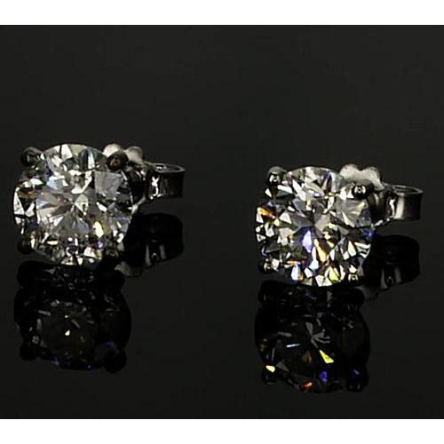 Boucles D'Oreilles Réel Diamant 1.50 Carats Rondes Clous Sertie Or Blanc 14K